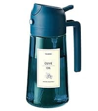 TrendPlain 16oz/470ml Glass Olive Oil Sprayer for Cooking – 2 in 1 Olive Oil Dispenser Bottle for Kitchen Gadgets and Air Fryer Accessories, Salad, BBQ - Black