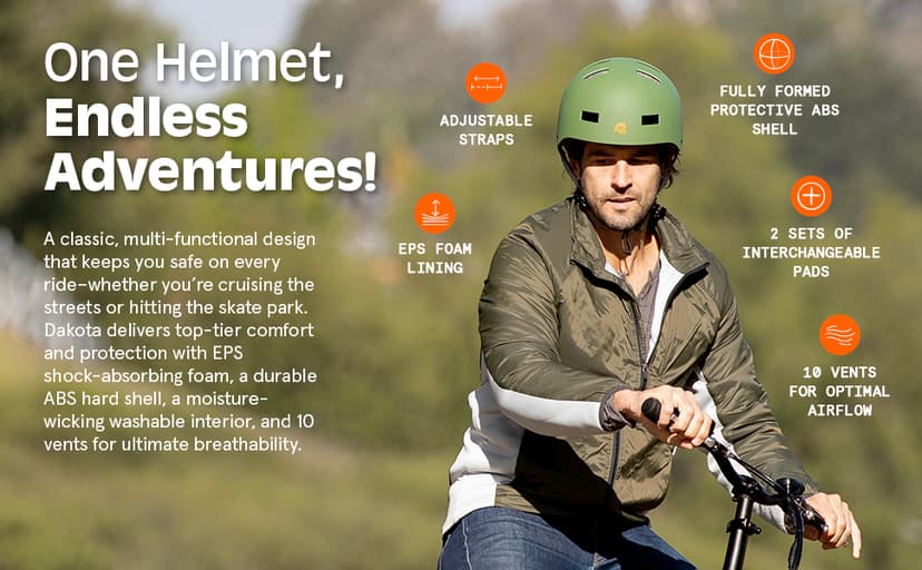 Retrospec Dakota Adult Bike Helmet for Men & Women - Multi-Sport Protection with ABS Shell, EPS Foam, 10 Vents & Removable Washable Padding for BMX, Skating, Scooter and Skate - Helmets for Adults