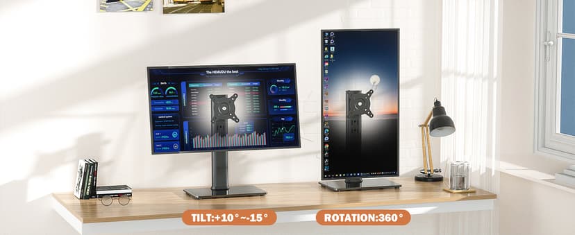 Single LCD Computer Monitor Free-Standing Desk Stand Mount Riser for 13 inch to 32 inch screen with Swivel, Height Adjustable, Rotation, Vesa Base Stand Holds One (1) Screen up to 77Lbs(HT05B-001))