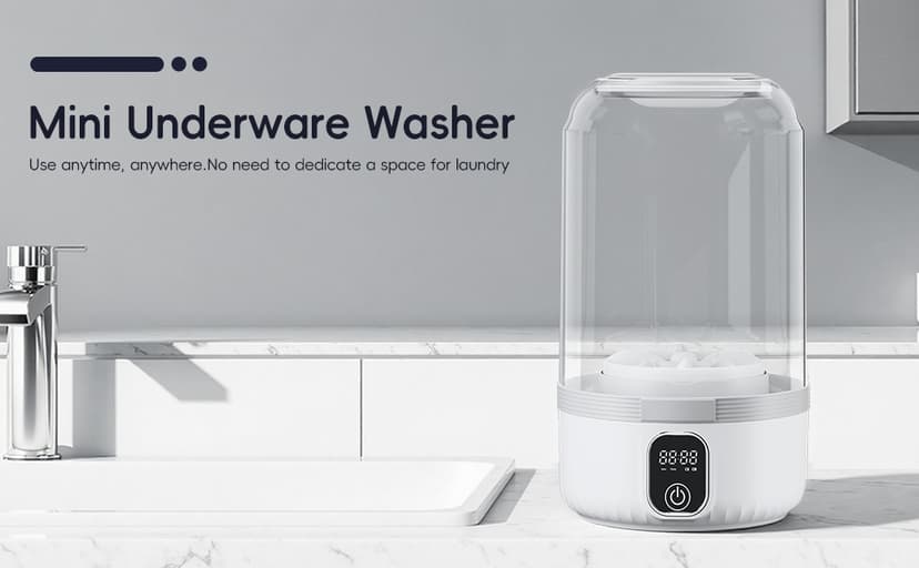 Underwear Mini Washer, 2025 Portable Washing Machine with 4000mAh Cordless Rechargeable Battery for Deep Cleaning Small Clothes, Perfect for Travel, Solo Living, Apartments, Camping