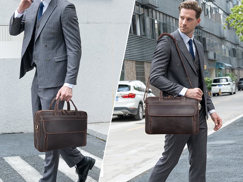 Masa Kawa Leather Briefcase for Men 15.6", 17" Laptop Computer Case Business Travel Work Messenger Cross Body Shoulder Bag