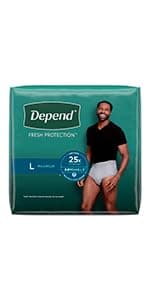 Depend Depend Fresh Protection Adult Diapers, Incontinence Underwear for Men, Disposable, Maximum, Large, Grey, 72 Count (2 Packs of 36), Packaging May Vary