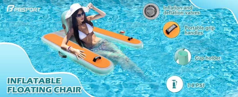 FBSPORT Inflatable Pool Float Lounger for Adults, Water Floating Chair Pool Float Raft with Cup Holder and Backrest for Swimming Pool, Lake, Party and Beach