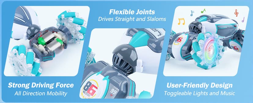 PREPOP Gesture Sensing RC Stunt Car, Birthday for Age 6 7 8-12 13+ Year Old Boys - Cool Toys for Kids, Hand Controlled Remote Control Twist Vehicle with Lights & Music, 4WD Rotating