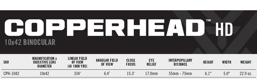 Vortex Optics Copperhead HD 10x42 Binoculars - HD Optical System, Fully Multi-Coated Lenses, Rubber Armor, Shockproof - Unlimited, Unconditional Warranty