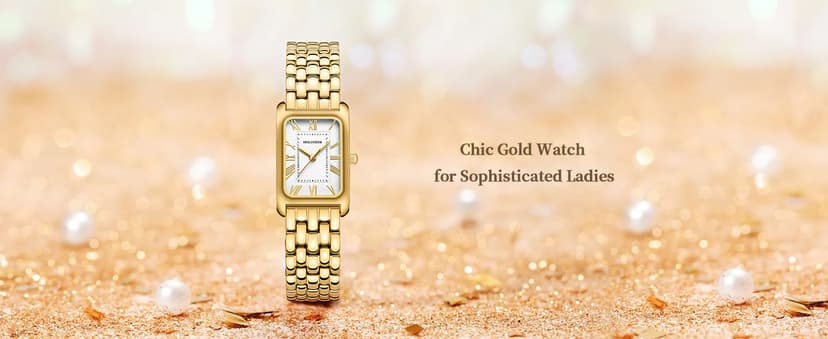 HOLSTOUR Watches for Women Vintage Bracelet Roman Dial Rectangular Case Gold Watch Waterproof with Tools