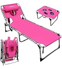 Outdoor Tanning Chair with Sun Canopy Shade & Face Hole, Folding Lounge Chair with Beach Table and Carry Bag for Poolside Sunbathing Lawn