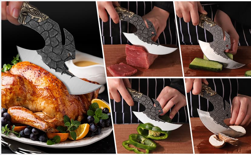 ROCOCO Viking Cleaver Knife Butcher Meat Cutting Boning Knife Hand Forged Chinese Kitchen Axe with Sheath Home Outdoor BBQ Camping Chirstmas Birthday Chirstmas Mother Father Gift Men
