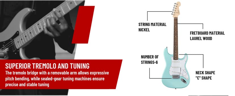 Fender Squier Stratocaster Electric Guitar - Daphne Blue Bundle with Amplifier, Gig Bag, Cable, Strap, Picks, and Austin Bazaar Instructional Video