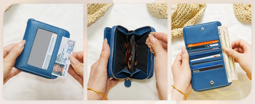 XINNSTAR Small Wallet for Women, Genuine Leather RFID Blocking Credit Card Holder Slim Compact Coin Purse Women's Wallets with ID Window 8 Card Slots