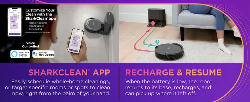 Shark Navigator Robot Vacuum and Self-Empty Base with Bagless 60-Day Capacity Self-Empty Base, SmartPath Navigation, Powerful Pet Hair Pickup, Anti-Hair Wrap, For Carpets & Hard Floors, Grey, RV2120AE