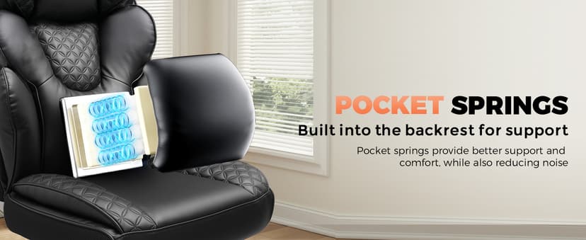 COMHOMA Big and Tall Office Chair with Upgrade Footrest, Heavy Duty Gaming Chair High Back Executive Chair with Spring Lumbar Support for Lower Back Pain Relief, 150°Reclining Adjustable Armrests