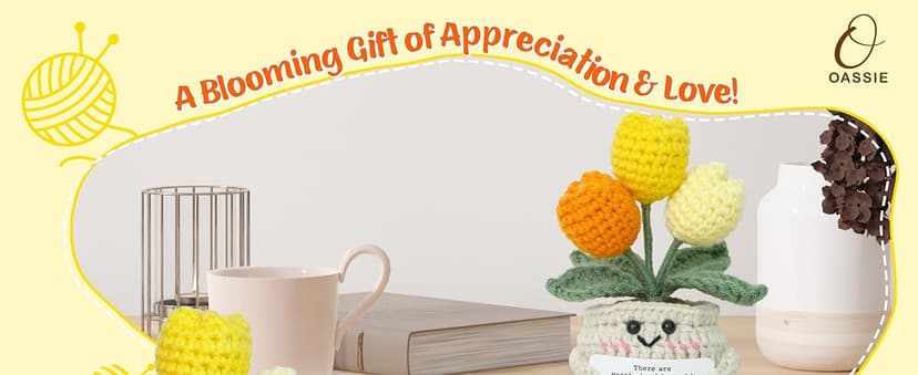 OASSIE Thank You Gifts for Women - Mini Handmade Positive Tulip Flowers Crochet with Message Card - Christmas Birthday Farewell Employee Appreciation Gifts for Coworkers, Emotional Support Crochet