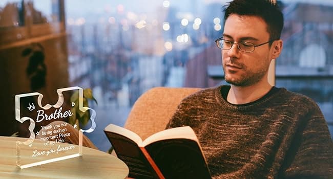 Funnli Gifts for Men Boys Acrylic Plaque - Fathers Day Christmas Birthday Gifts for Brother 3.35 x 2.76 Inch Desk Decorations - Brother Son Nephew Grandson Graduation Gifts from Sister