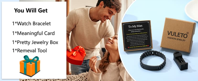 To My Man Boyfriend Husband Son Bracelet Gifts, Stainless Steel American Flag Watch Link Bracelet Valentines Christmas Jewelry Gifts for Men Him