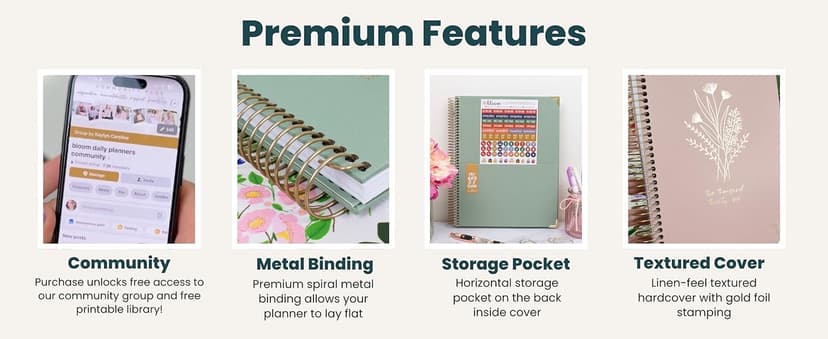 bloom daily planners HARDCOVER 2026 Planner (January to December) - A5 Task Goal Planner for Women - Monthly & Weekly Inspirational Agenda Book - 5.5" x 8.25" - Linen, Green