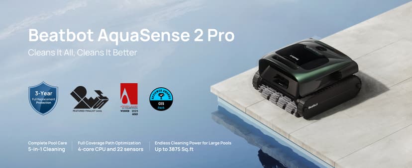 Beatbot AquaSense 2 Pro Cordless Robotic Pool Cleaner, Unmatched 5-in-1 Cleaning, Surface Parking, Skimmer with APP Control, Water Clarification, for Pools up to 3,875 Sq.ft – Obsidian