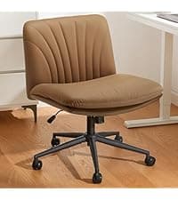 Marsail Criss Cross Office Chair with Wheels, Armless Wide Desk Chair for Active Sitting, PU Leather Cross Legged Chair for Home Office, Pet-Friendly & Easy Clean, Beige
