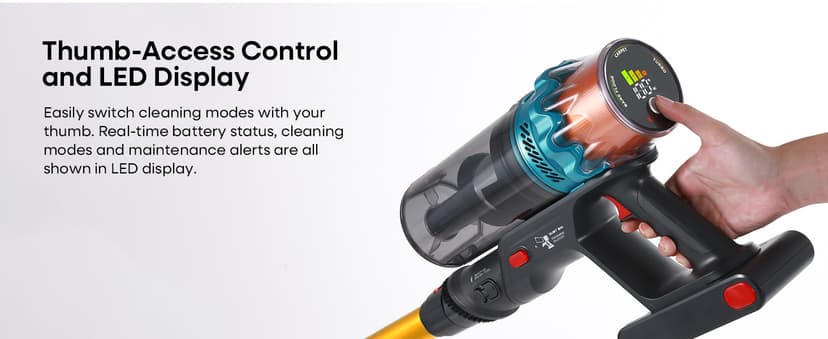 ElecKeys Cordless Vacuum Cleaner, 600W 50KPA 70Mins Self-Standing Vacuum Cleaners for Home, Stick Vacuum with Touch Screen, Upgraded Anti-Tangled Vacuum Cordless for Pet Hair, Floors, Carpets, Gold