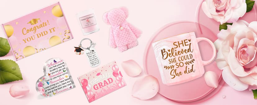 Graduation Gifts for Her, Congratulations Christmas Gifts Basket for Women Girls, She Believed She Could So She Did Coffee Mug Grad Keychain Bear Towel Acrylic Plaque High School College Graduates