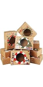 Zzrywuty 24 PCS Christmas Cookie Boxes for Gift Giving Golden Star White Bakery Boxes with Window,Christmas Treat Boxes for Pastry Dessert Cupcakes Mini Cake Pie Candy Donut,Baking Goods Packing Box