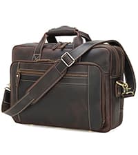 Polare Leather Briefcase for Men Business Travel Messenger Bags 15.6 Inch Laptop Bag YKK Metal Zipper