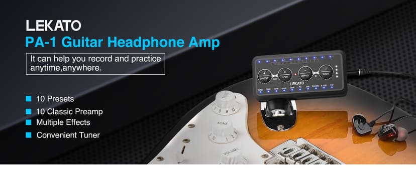LEKATO Micro Guitar Headphone Amp Bass Guitar Headphone Amplifier with Multi Effects - Amp Models, IR Loading, Tuner, Rechargeable Electric Headphone Amplifier Delay Reverb Chorus Overdrive Portable