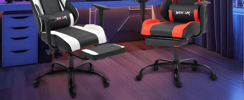 Gaming Chair with Footrest, Ergonomic PC Desk Chair with Headrest and Massage Lumbar Support, Video Game Chair with Height Adjustable High Back for Home Office, PU Leather, White