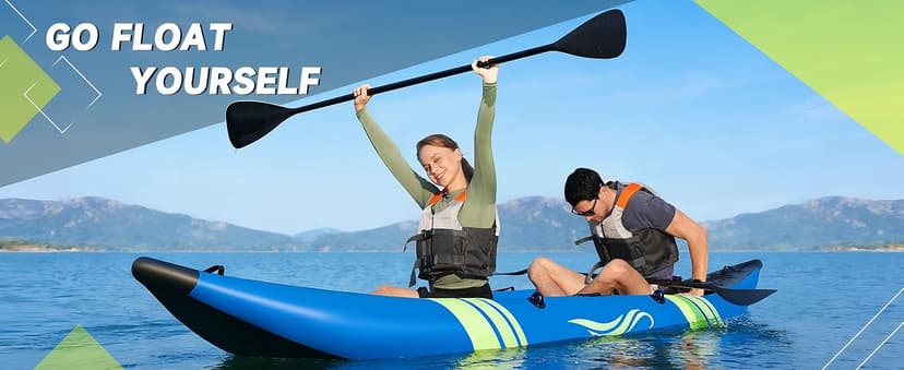 WETURE Inflatable Kayak 2 Person, Fishing Kayaks for Adults, 12.5FT 507 LBS Capacity, Portable Kayak with Luminous Strips, Adjustable Kayak Seat, 2 Paddles, 2 Tail Fins, Pump &Storage Bag