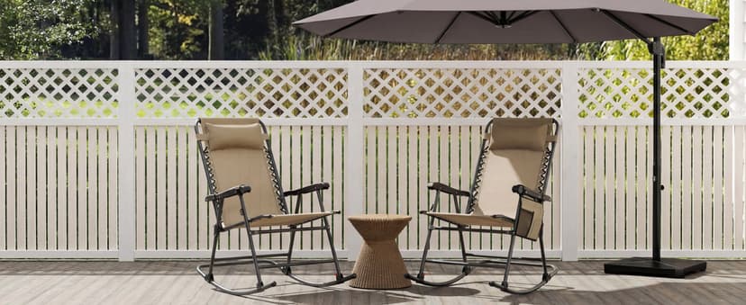 Yaheetech 26in Rocking Chair Outdoor Zero Gravity Folding Chairs Rocking Chairs Foldable Outdoor Reclining Lounge Chair for Outside Lawn with Cupholder/Pillow Ergonomic Design for Rest, Beige