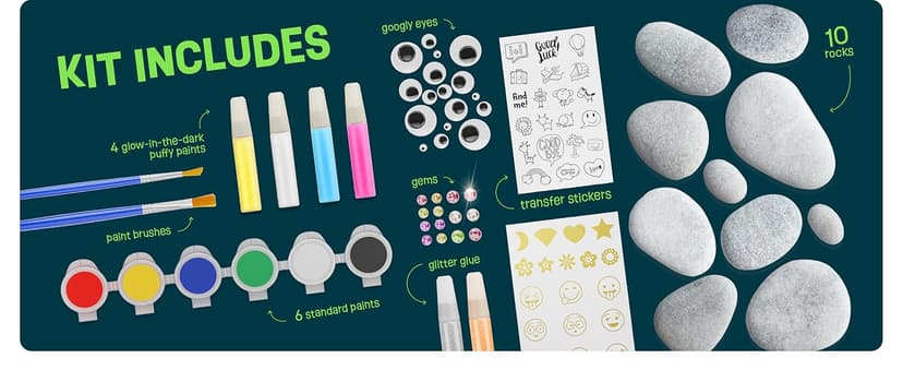 Dan&Darci Kids Rock Painting Kit - Glow in The Dark - Arts & Crafts Gifts for Boys and Girls Ages 6-12 - Craft Activities Kits - Creative Art Toys for 6, 7, 8, 9, 10, 11 & 12 Year Old Kid