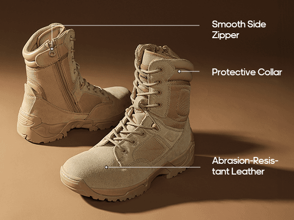 NORTIV 8 Mens Military Tactical Work Boots Hiking Side Zip Leather Outdoor Motorcycle Combat Boots Response