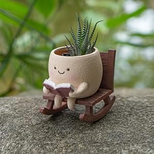 Rocking Chair Smiley Face Planter,Cute Plant Pots for Indoor Outdoor Plants,Succulent Pots with Drainage Hole,Unique Funny Flower Pot for Succulents,Plant Gifts for Mother's Day, Birthday, Christmas B0F59W5CR2