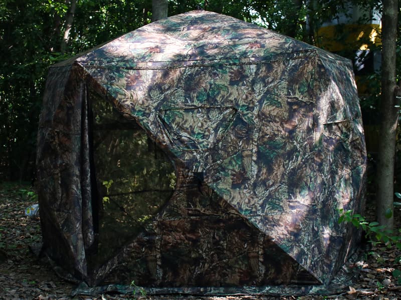 Extra Large Hunting Blind 4 Person with Portable Hunting Chair, 288/360 Degree See Through Pop up Ground Blinds for Deer Turkey Duck Hunting, Bow Hunting Adjust Windows with Silent Zipper
