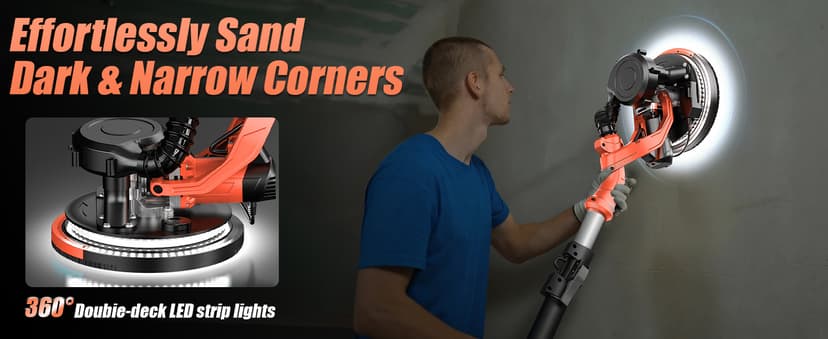 1000W Drywall Sander, Electric Drywall Sander, Popcorn Ceiling Removal Tool with Vacuum Dust Collection, 6 Variable Speed, Foldable Telescopic Handle
