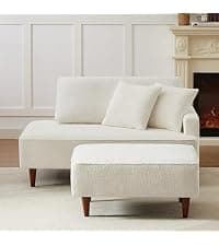 Upholstered Chaise Lounge Chair Indoor with Ottoman Boucle Chaise Lounge Fluffy Reading Chairs for Office Living Room Bedroom Relaxing (Boucle Biege)