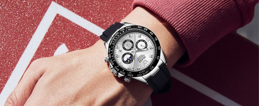 OLEVS Men's Watches Chronograph Multifunction Sport Silicone Luxury Diamond Moon Phase Quartz Male Watch Waterproof Wrist Watch