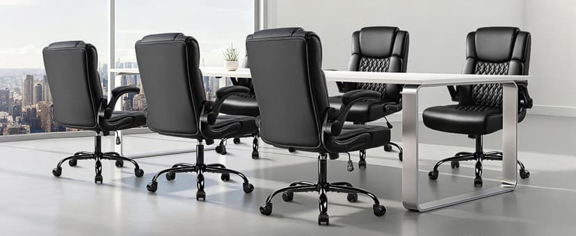 OFIKA Leather Office Desk Chair,Ergonomic Office Chair with Lumbar Support,Computer Chair,Executive Leather Chair with Padded Flip-up Arm,Adjustable Armrests, Black,275LBS