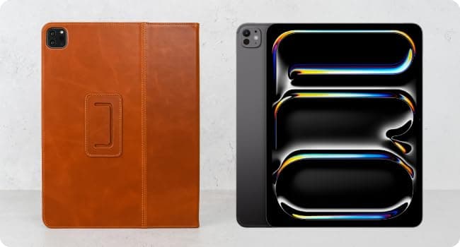 Casemade Real Leather Case Compatible with iPad Pro 13” M5 (2025)/M4 (2024) - Full-Grain Leather Cover, Auto Sleep/Wake, Dual Stand Position (Tan)