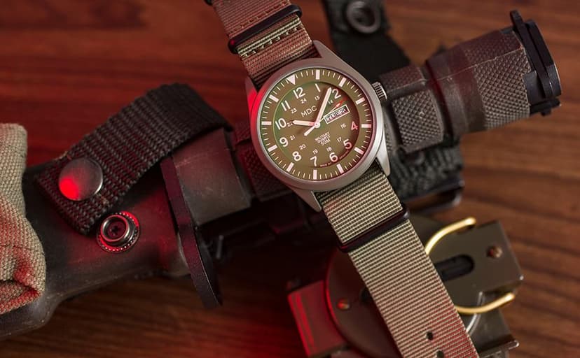 Infantry Mens Military Watch, Vietnam Style Field Watches for Men, Tactical 12/24H Military Time Analog Watch, Waterproof Day Date Quartz Wristwatch w/Green Nylon Band, Work Watch for Man