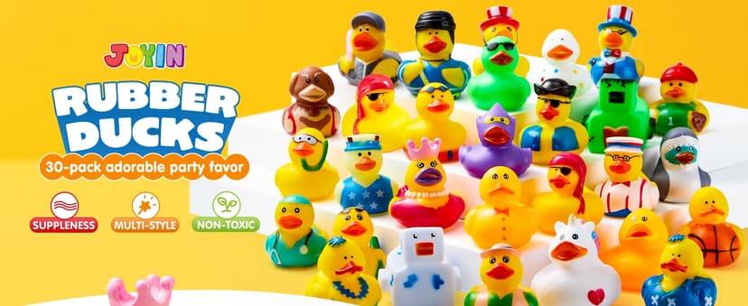 JOYIN 30 Pcs Rubber Ducks, Random Assortment Ducks Bulk with Mesh Carry Bag, Mini Rubber Duckies for Baby Bath Toys, Kids Toddler Summer Pool Toys Birthday Gifts Party Favors