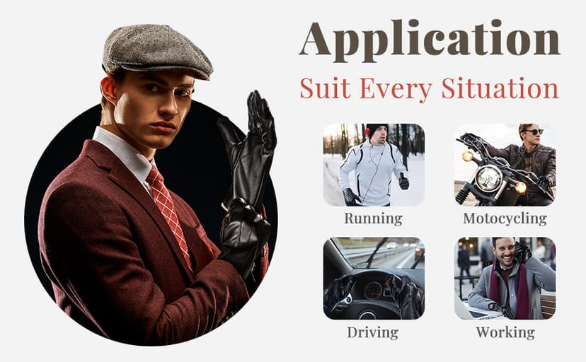 Alepo Winter PU Leather Gloves For Men, Warm Thermal Touchscreen Texting Typing Dress Driving Motorcycle Gloves Wool Lining