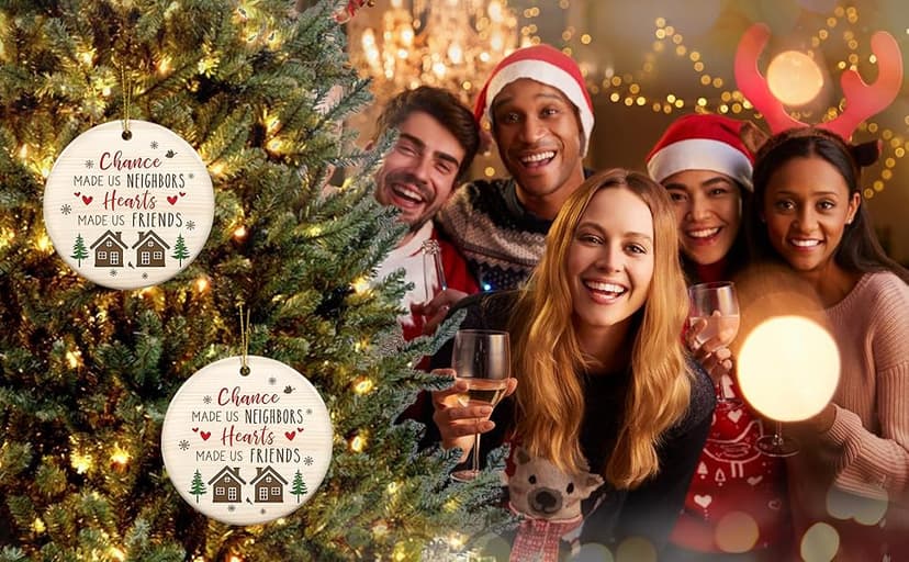 Christmas Thank You Gifts for Neighbors - Ceramic Christmas Ornaments 2025 for Tree Decorations - Funny Gifts for Neighbors Friends BFF Bestie Friendship Women Men, Neighbor Ornaments