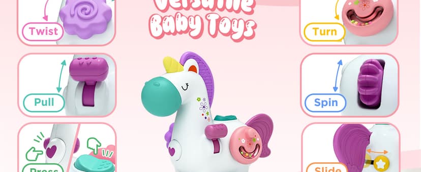 iPlay, iLearn Baby Unicorn Activity Cube, Infant Busy Cube Montessori Toy for 1 Year Old, Babies Carseat Plane Travel Toy, Toddler Sensory Development Learning Birthday Gift 6-9-12-18 Months 2 3 Years