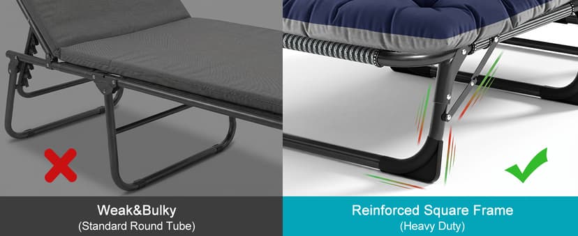 ABORON Heavy Duty Tanning Chair,Outdoor 5-Position Folding Chaise Lounge Chair with Pad,Portable Beach Lounge Chair for Outdoor Sunbathing Patio Pool Lawn Deck Poolside