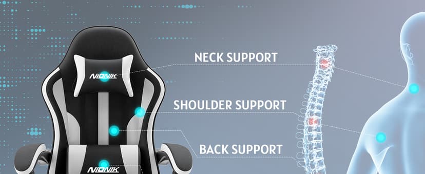Gaming Chair, Ergonomic Computer Chair with Footrest and Lumbar Support, Height Adjustable Game Chair with 360°-Swivel Seat and Headrest and for Office or Gaming Blackwhite