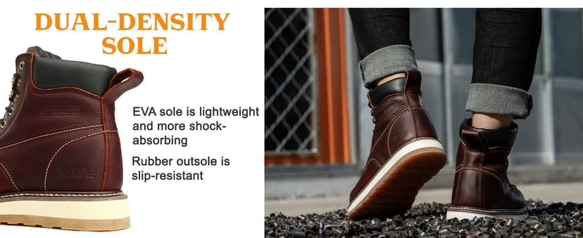 SAFETY LOONG Moc Toe Work Boots for Men Waterproof Soft/Steel Toe Comfortable Full Grain Leather Non Slip Wedge Outsole Construction 6" Workboots