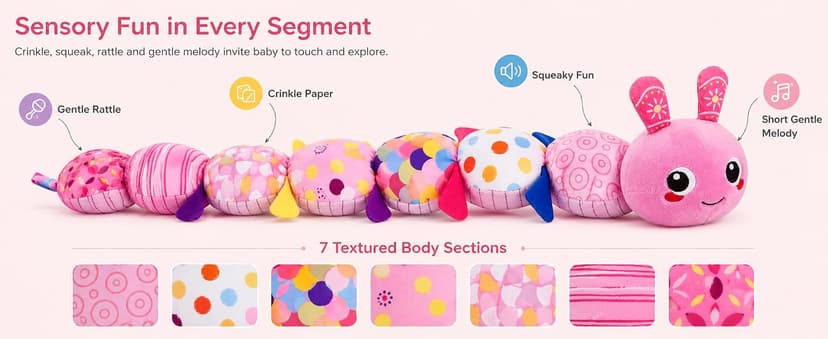 KMUYSL Baby Toys 0-6 6-12 Months, Sensory Music Animal Stuffed Toy for 0 1 2 3 4 5 6+ Months, Plush Toy with Crinkle and Rattles for Infant Newborn, Tummy Time Toys Gifts for 0-3-6-12 Month