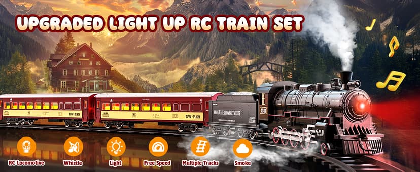 Hot Bee Train Set for Boys, Alloy Remote Control Train Sets with Steam Locomotive, Light Up Cars and Tracks, Electric Trains Set Toys for Toddler Kids, Christmas Toys Gifts for 3 4 5 6 7 8+ Year Old
