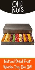 Oh! Nuts Dried Fruit and Nuts Gift Basket Tower with Black Ribbon Gift Basket, 5 Tier Gourmet Arrangement Platter, Healthy Kosher Snack Box for Birthday, Anniversary